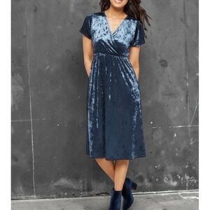 Stitch Fix Womens S Petite Velvet Empire Waist Mid Dress Blue Early Fall Jewel